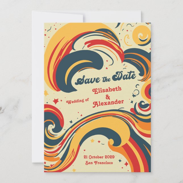 70's vintage groovy disco save the date invitation (Front)