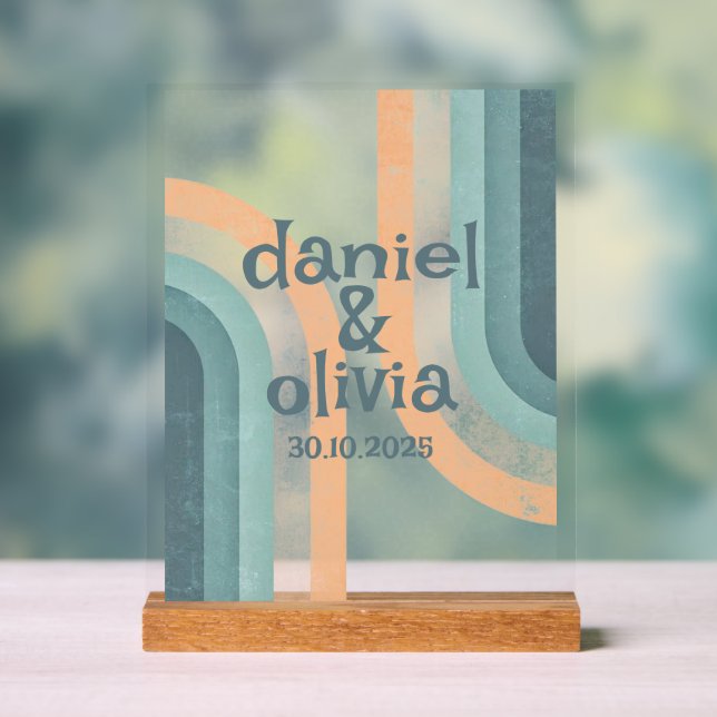 70s Vintage Rainbow Wedding Acrylic Sign (Neutral)