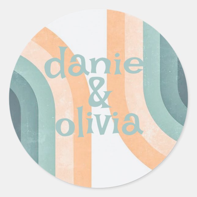 70s Vintage Rainbow Wedding Classic Round Sticker (Front)