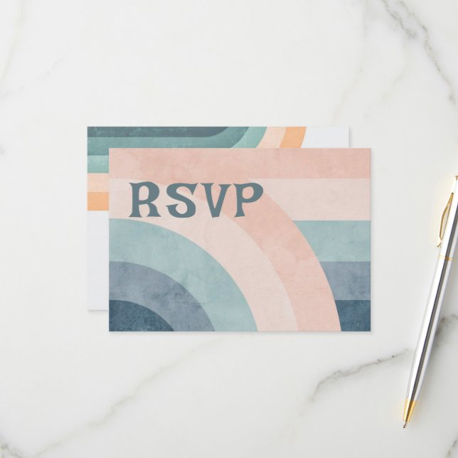 70s Vintage Rainbow Wedding RSVP Card (Front/Back In Situ)