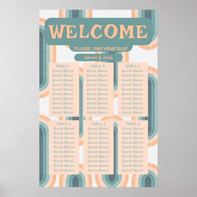 70s Vintage Rainbow Wedding Seating Charts (Front)