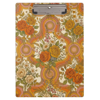 70s Vintage Retro Floral Pattern | Warm Earthy Bot Clipboard