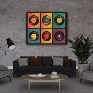 70s Vinyl Record Pattern Retro Canvas Print