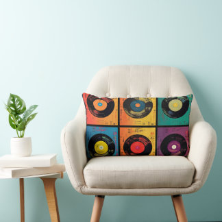 70s Vinyl Record Pattern Retro Lumbar Pillow