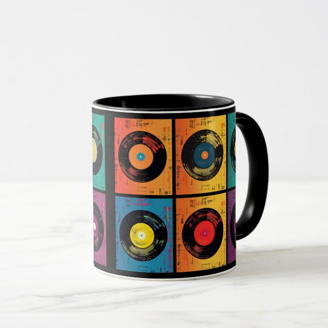 70s Vinyl Record Pattern Retro Mug (Front Right)