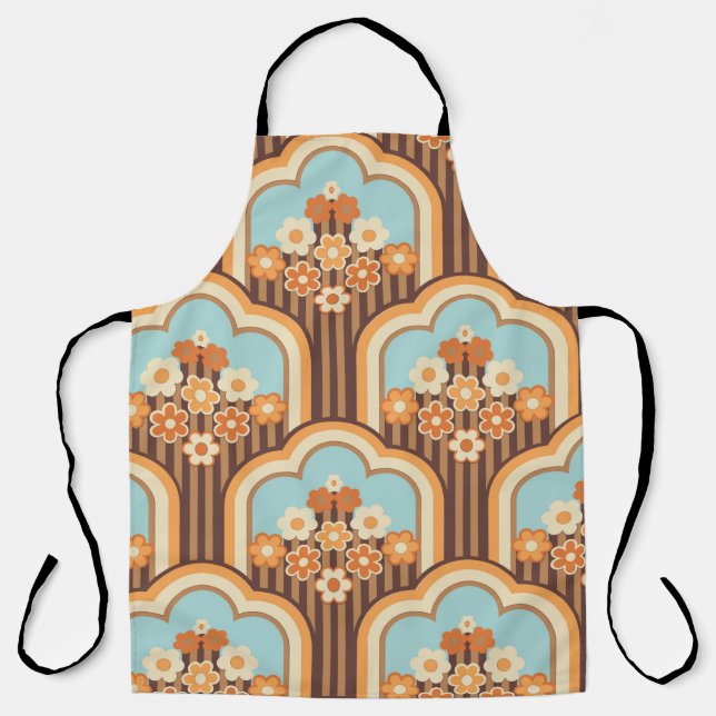 70s wallpaper seamless design, vintage flowers  apron (Front)