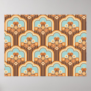 70s wallpaper seamless design, vintage flowers poster