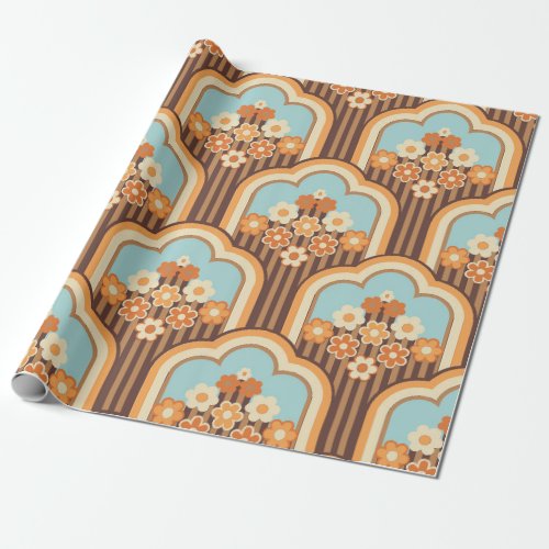 70s wallpaper seamless design  vintage flowers  wrapping paper