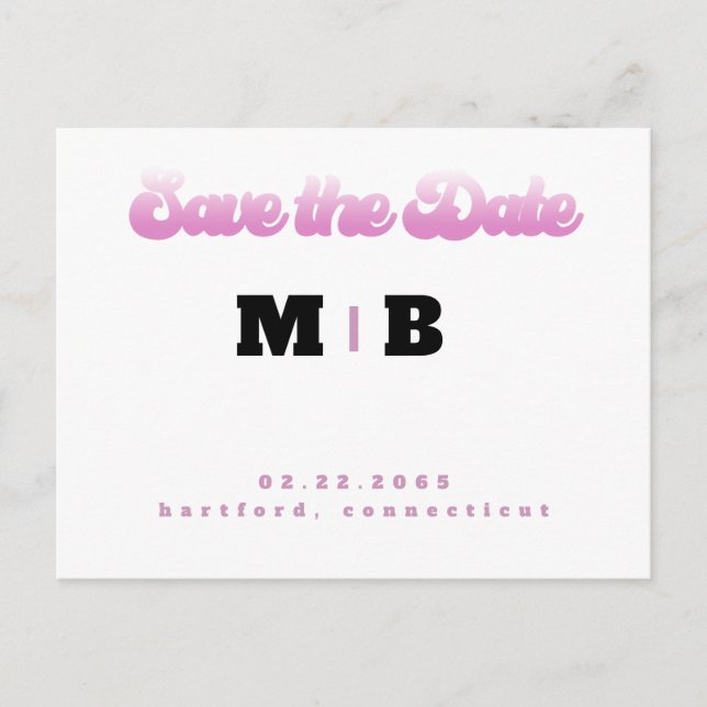 70's White and Pink Wedding Save the Date Postcard (Front)