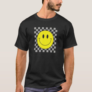70s Yellow Smile Face  Cute Checkered Smiling Happ T-Shirt