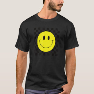 70s Yellow Smile Face  Cute Checkered Smiling Happ T-Shirt