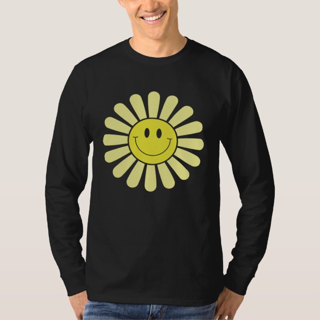 70s Yellow Smile Face Flower  Happy Peace Smiling  T-Shirt (Front)