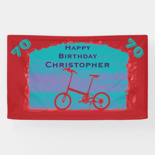 70th 75th Birthday Party Red Blue Bicycle Banner
