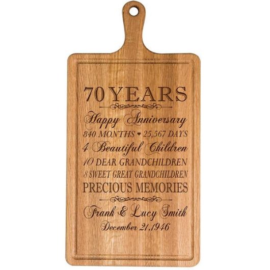 70th Anniversary Classy Cherry Wood Cutting Board (Front)