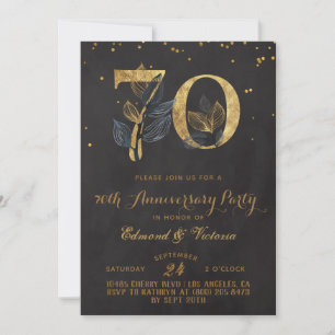 70th Anniversary Gold Floral Invitation