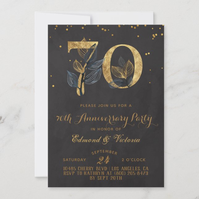 70th Anniversary Gold Floral Invitation (Front)