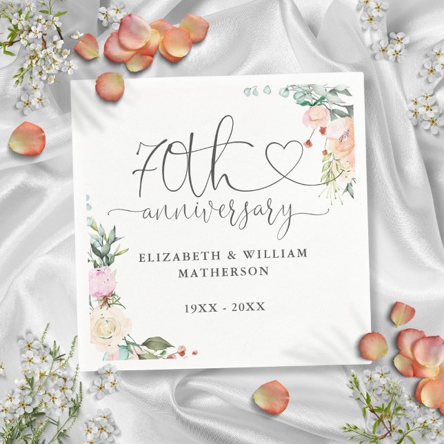 70th Anniversary Gold Heart Roses Floral Napkins (70th Anniversary Gold Heart Roses Floral Napkins)