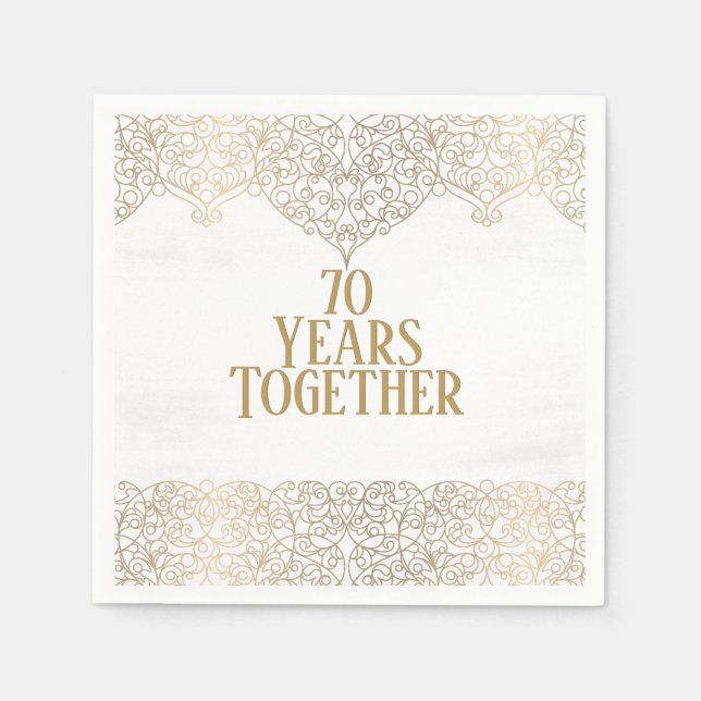 70th Anniversary Gold Lace On White Napkins (Front)