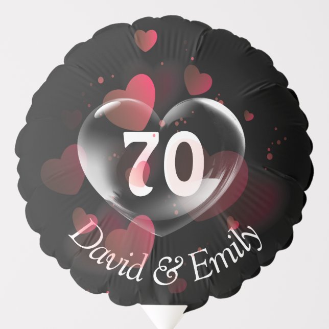 70th Anniversary Heart Bubble With Red Hearts Balloon (Front)