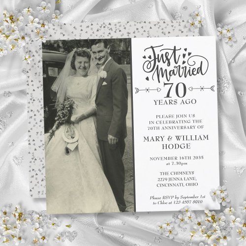 70th Anniversary Just Married Wedding Photo Square Invitation