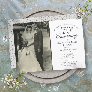 70th Anniversary Love Heart Confetti Wedding Photo Invitation