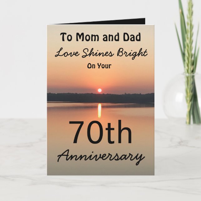 70th Anniversary Mom Dad Love Shines Bright Sunset Card (Front)