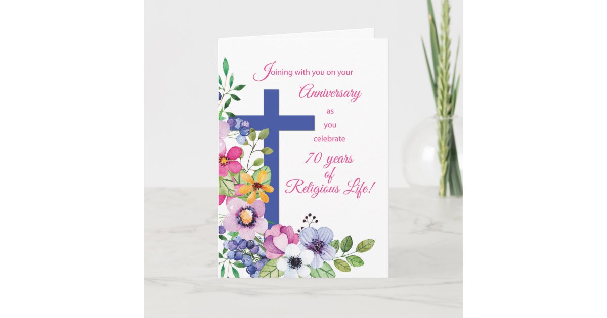 70th Anniversary Nun Religious Life Cross, Flowers Card | Zazzle.com