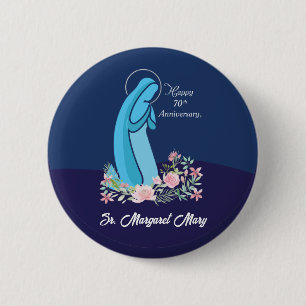 70th Anniversary of Religious Life Nun Pink Flower Button