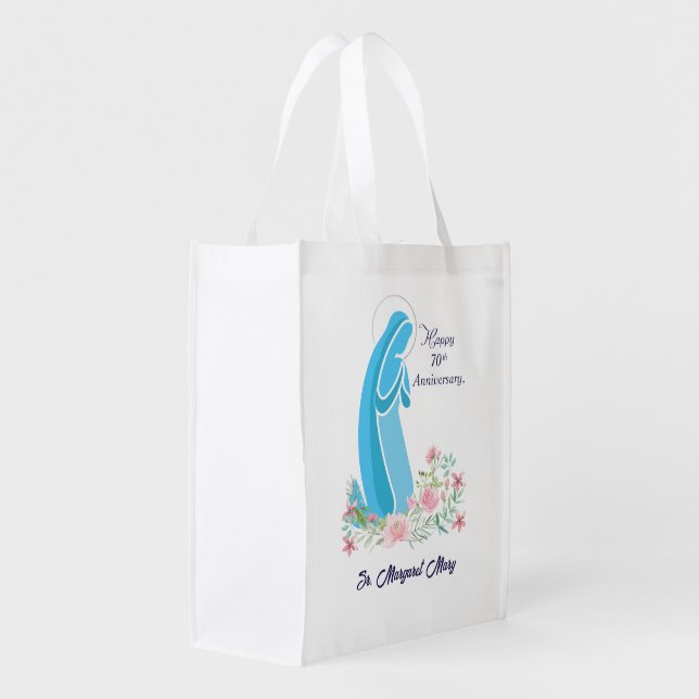 70th Anniversary of Religious Life Nun Pink Flower Grocery Bag (Back Side)