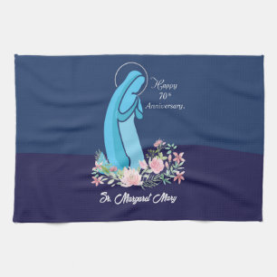 70th Anniversary of Religious Life Nun Pink Flower Kitchen Towel