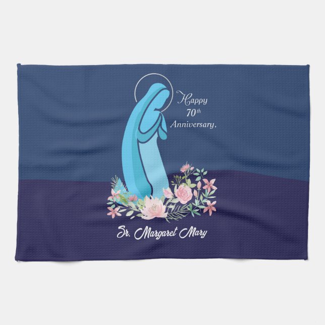 70th Anniversary of Religious Life Nun Pink Flower Kitchen Towel (Horizontal)