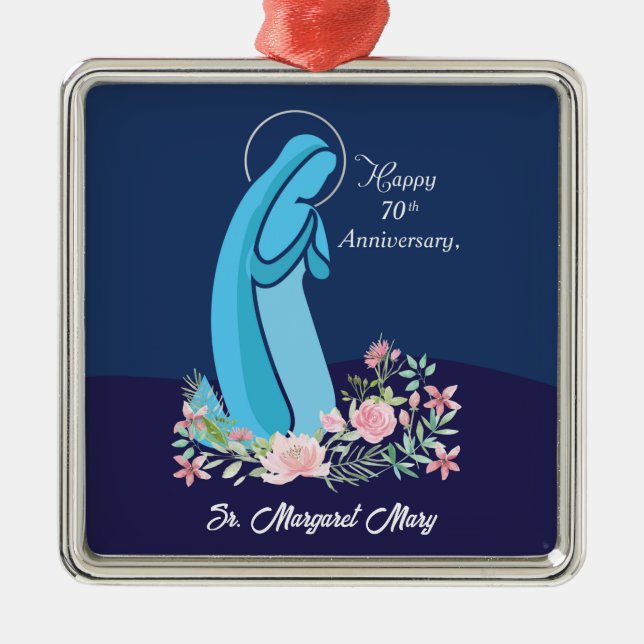 70th Anniversary of Religious Life Nun Pink Flower Metal Ornament (Front)