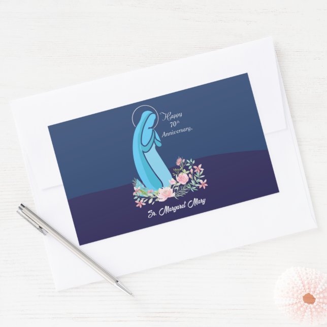 70th Anniversary of Religious Life Nun Pink Flower Rectangular Sticker (Envelope)