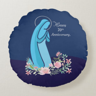 70th Anniversary of Religious Life Nun Pink Flower Round Pillow
