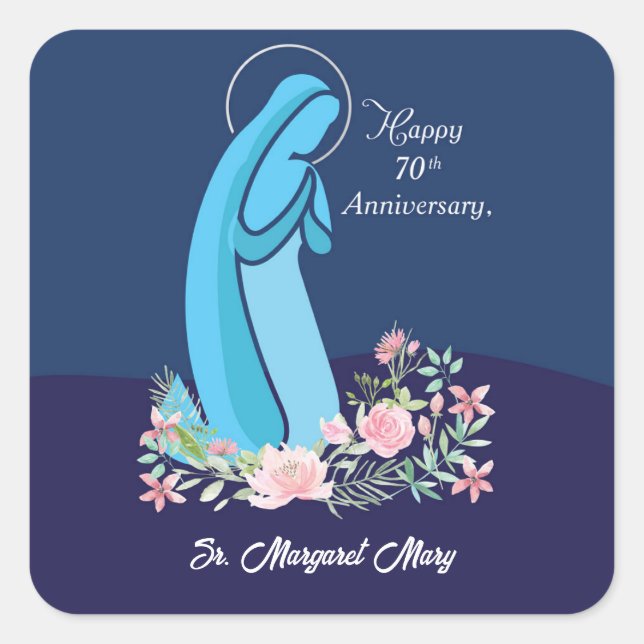 70th Anniversary of Religious Life Nun Pink Flower Square Sticker (Front)