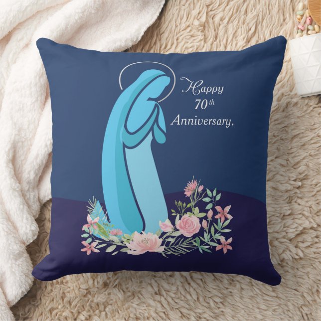 70th Anniversary of Religious Life Nun Pink Flower Throw Pillow (Blanket)