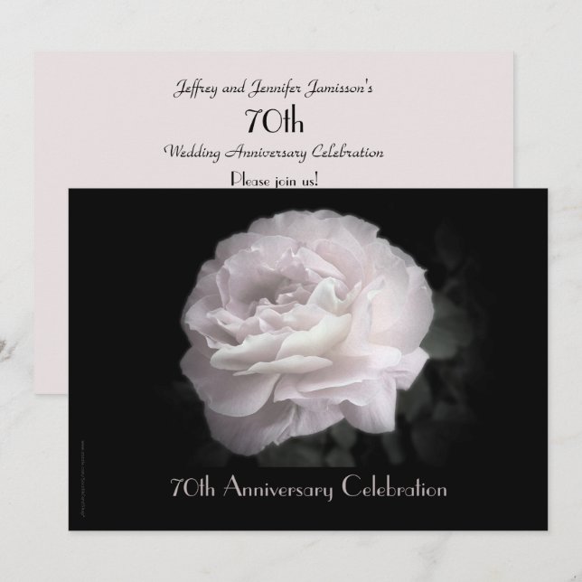 70th Anniversary Party Invitation Pale Pink Rose (Front/Back)