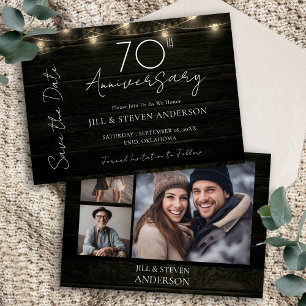 70th Anniversary Party Rustic Wood Lights Save The Date