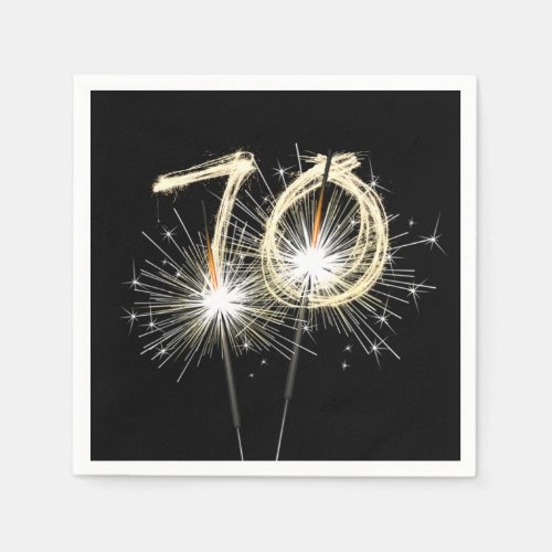 70th Anniversary Party Sparklers on Black Napkins