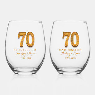70th Anniversary Personalized Stemless Wine Glass