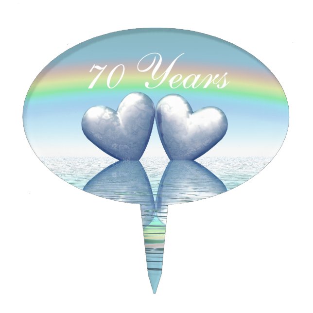 70th Anniversary Platinum Hearts Cake Topper (Front)