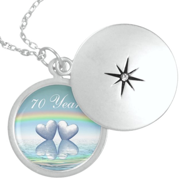 70th Anniversary Platinum Hearts Locket Necklace (Front)