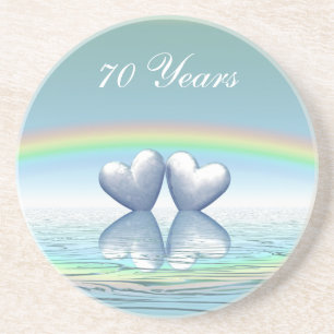 70th Anniversary Platinum Hearts Sandstone Coaster