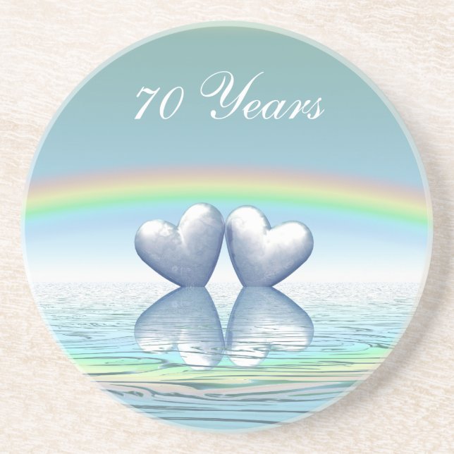 70th Anniversary Platinum Hearts Sandstone Coaster (Front)