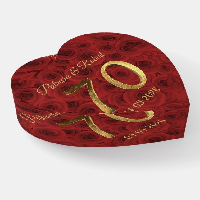 70th Anniversary Red Roses Floral Faux Gold Number Paperweight (Angled)
