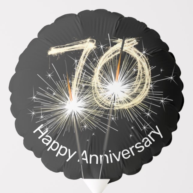 70th Anniversary Sparklers on Black   Balloon (Front)