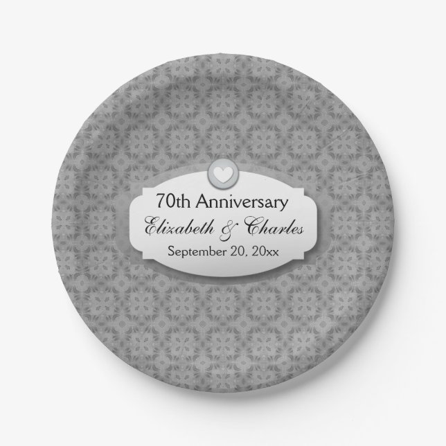 70th Anniversary Wedding Anniversary Platinum Z03 Paper Plates (Front)