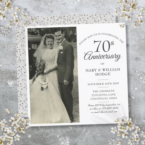 70th Anniversary Wedding Photo Square Invitation