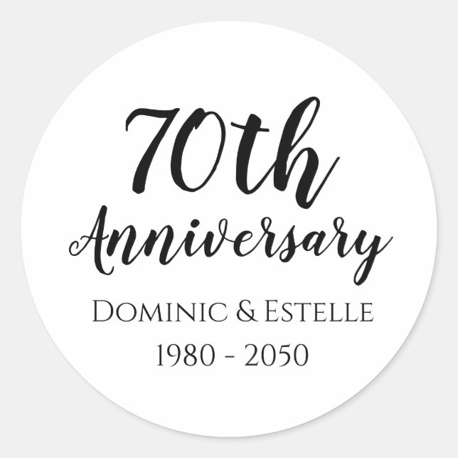 70th Annviersary Round Envelope Favor Stickers (Front)
