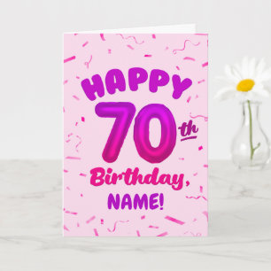 70th Balloon Number Custom Name Birthday Card